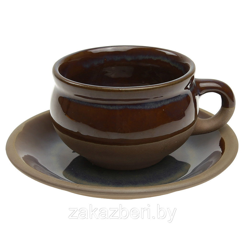 "Брауни" Чашка чайная из каменной керамики 230мл, д9см, h6,5см, с блюдцем д14,7см (Россия)