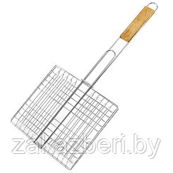 Решетка для барбекю 23х21см (общая длина 53см) деревянная ручка (Китай)