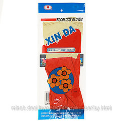 Перчатки хозяйственные, латексные, размер M "Цветок" 50гр, цвет красно-бежевый, в пакете (Китай)