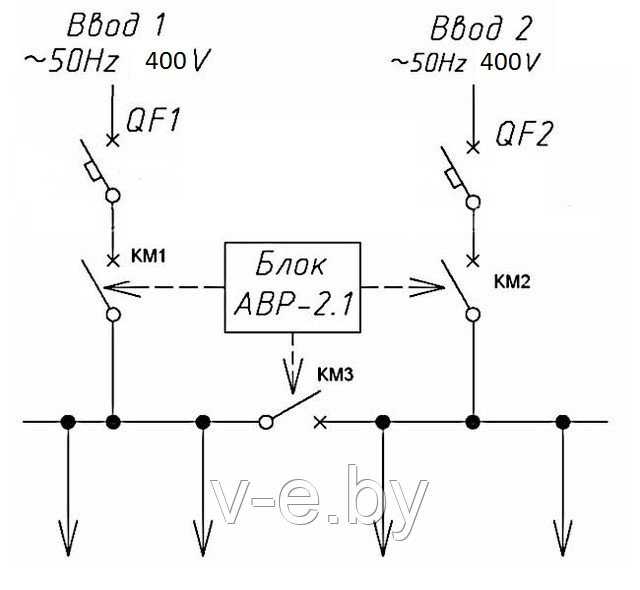 Схема БАВР-2.1  с применением автоматических выключателей и контакторов (магнитных пускателей)