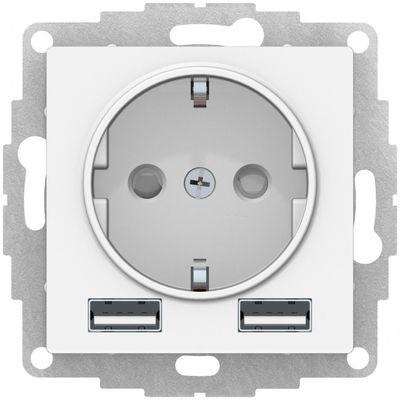 Розетка 16А с 2 USB A+A, 5В/2,4А, 2х5В/1,2А, механизм, БЕЛЫЙ (Schneider Electric ATLAS DESIGN) - фото 1 - id-p174358606