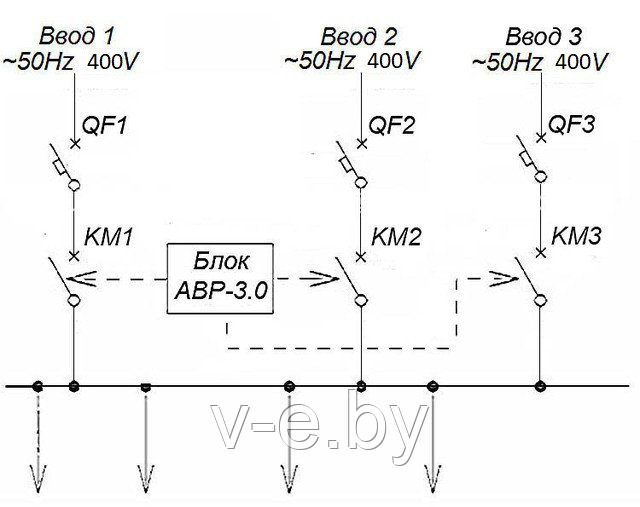 Схема БАВР-3.0 с применением автоматических выключателей и контакторов (магнитных пускателей)