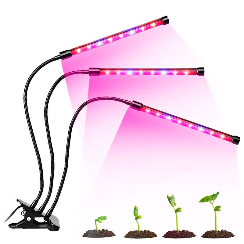 Светодиодная LED фитолампа для подсветки растений с тремя головками - фото 2 - id-p174360762