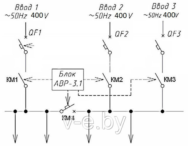 Схема БАВР-3.1 с применением автоматических выключателей и контакторов (магнитных пускателей)