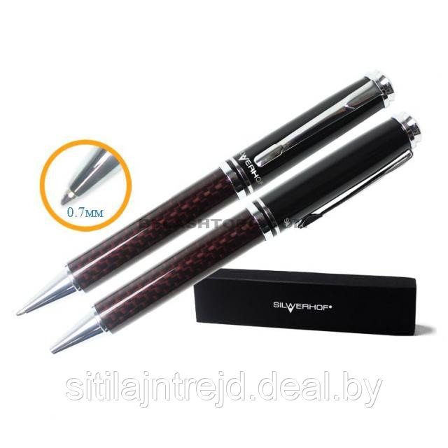 Ручка шариковая Silwerhof "Karbon", черный лак с красной карбоновой вставкой - фото 1 - id-p5015070