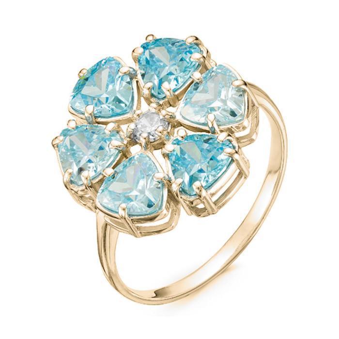 Кольцо позолота "Цветочек" 20-07302, цвет голубой в золоте, размер 17 - фото 1 - id-p174130321