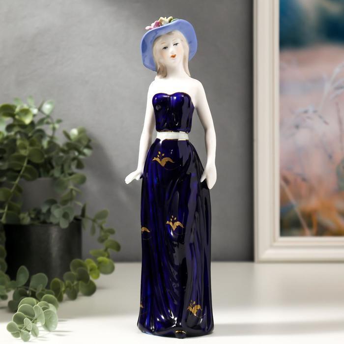 Сувенир керамика "Девушка в шляпке с цветами в синем платье" 30х8,5х6 см - фото 1 - id-p174130322