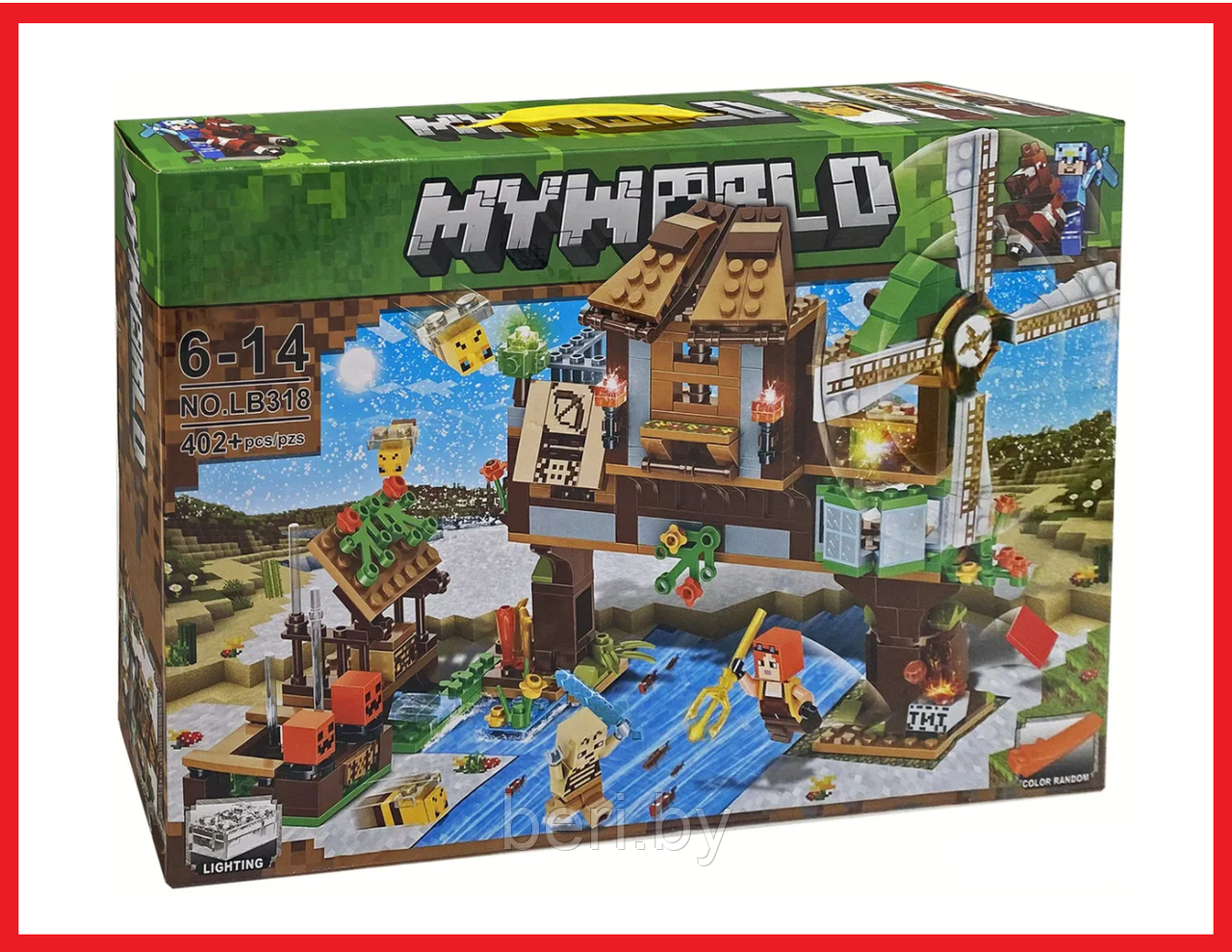 LB318 Конструктор My World LB "Водная ферма" (аналог Lego Minecraft), 402 детали, с LED элементами