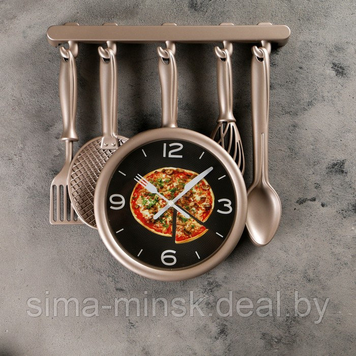Часы настенные, серия: Кухня, "Кухонная утварь", плавный ход, 32 х 34 см, бронзовые - фото 1 - id-p174467001