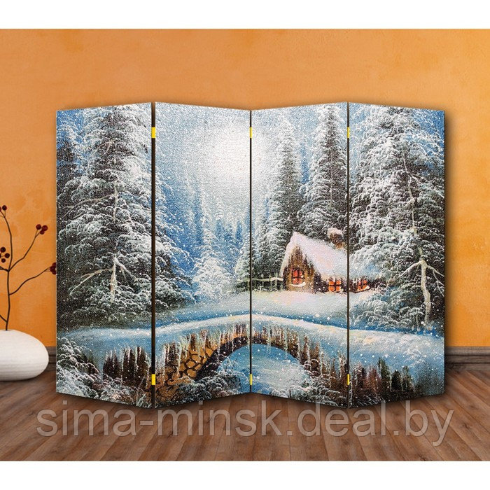 Ширма "Картина маслом. Зимний лес", двухсторонняя, 200 х 160 см - фото 1 - id-p174503259