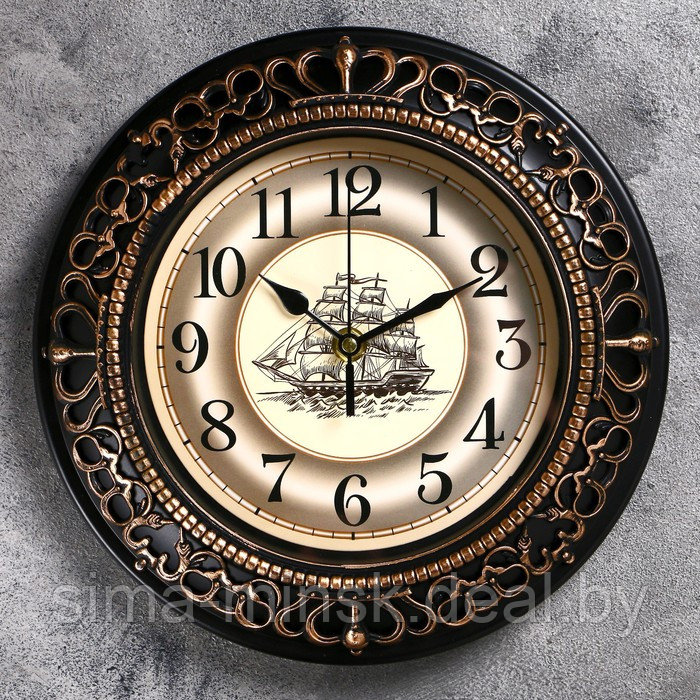 Часы настенные, серия: Море, "Фрегат", плавный ход, d-25 см, темно-коричневые - фото 1 - id-p174466786
