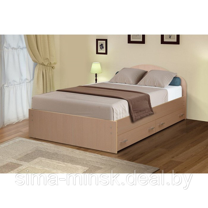 Кровать на уголках №3 с ящиками, 1200 × 2000 мм, цвет молочный дуб - фото 1 - id-p174492541