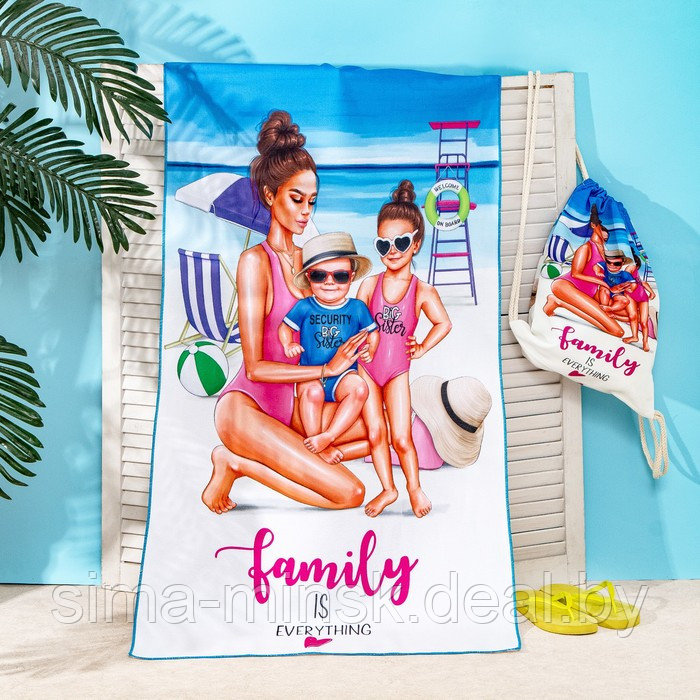Полотенце пляжное в сумке Этель «Family» 70х140 см, микрофибра - фото 1 - id-p174512879