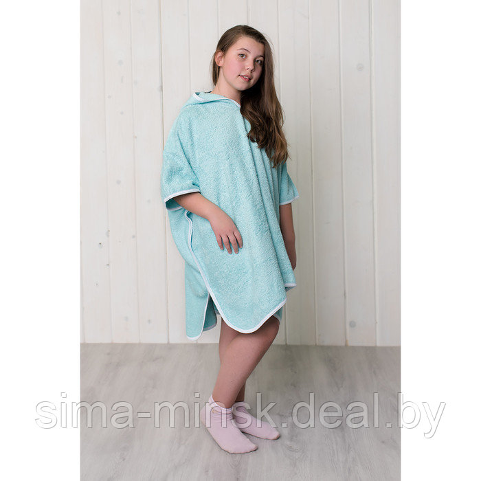 Халат-пончо для девочки, размер 80 × 60 см, бирюзовый, махра - фото 1 - id-p174513220