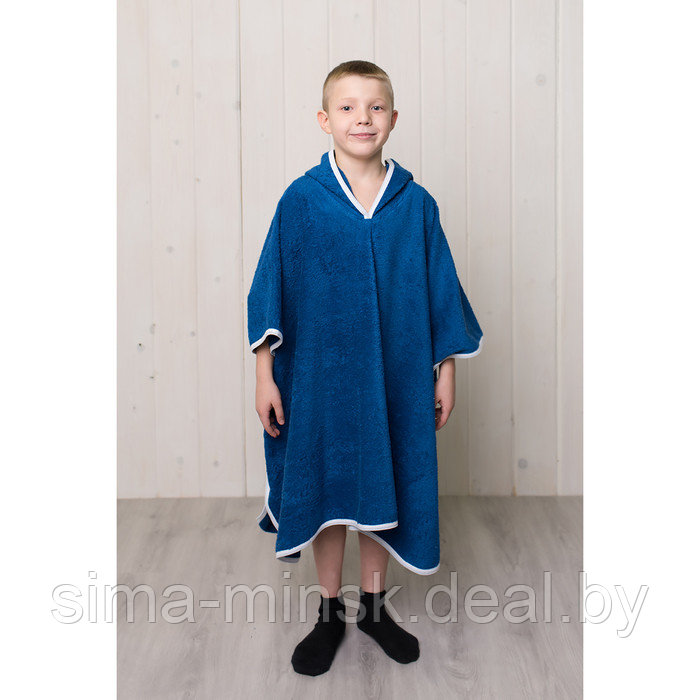 Халат-пончо для мальчика, размер 80 × 60 см, синий, махра - фото 1 - id-p174513221