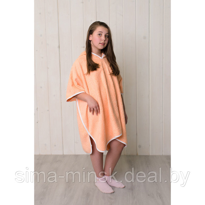 Халат-пончо для девочки, размер 80 × 60 см, персиковый, махра - фото 1 - id-p174513223