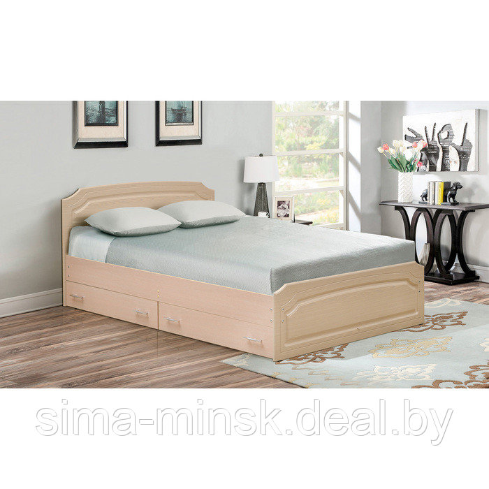 Кровать двойная с ящиками «Венеция 3», 1200 × 2000 мм, цвет дуб молочный / дуб выбеленный - фото 1 - id-p174492821