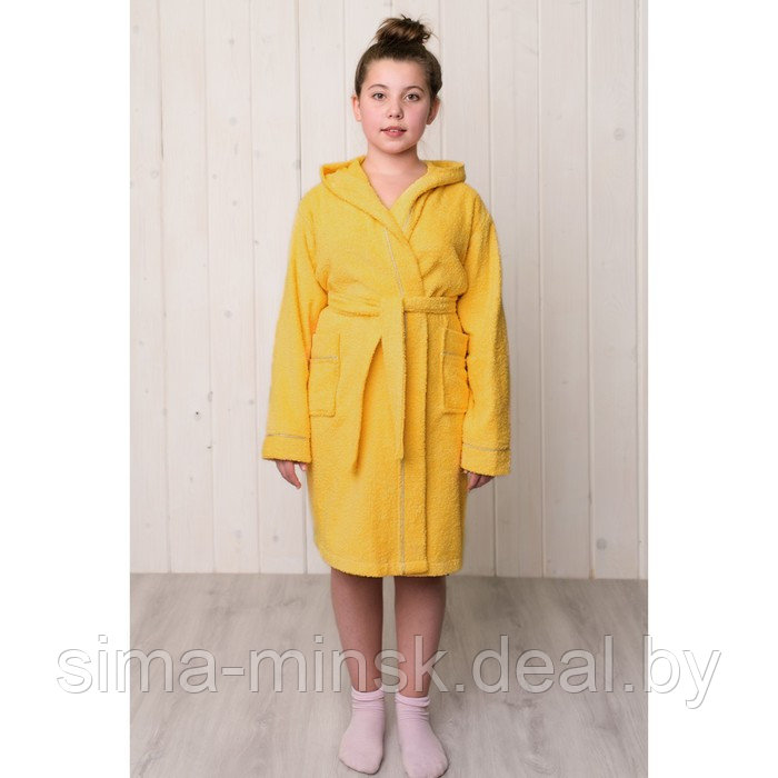 Халат для девочки с капюшоном, цвет жёлтый, рост 134, махра - фото 1 - id-p174513296