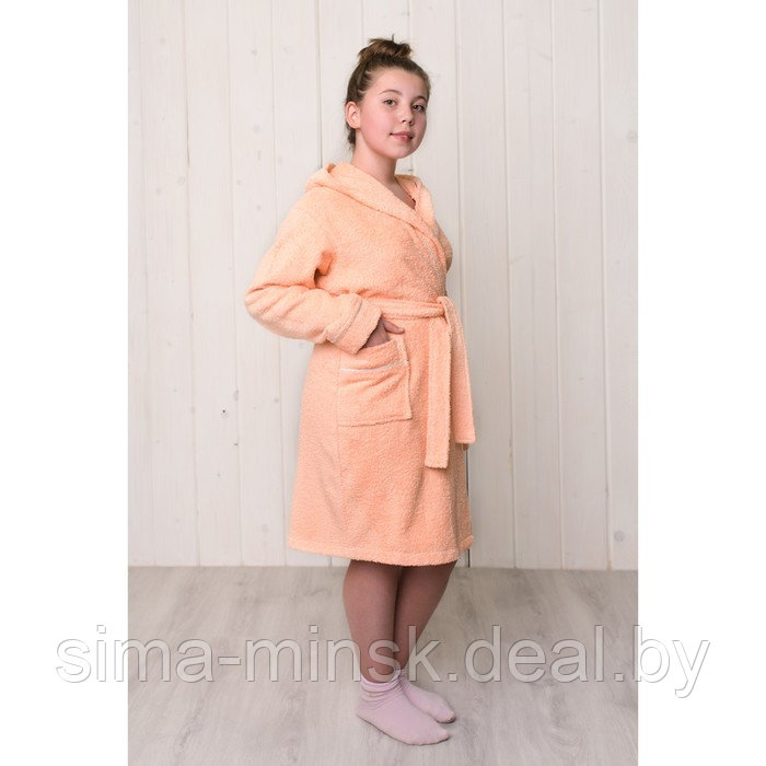 Халат для девочки с капюшоном, рост 128 см, персиковый, махра - фото 3 - id-p174513302