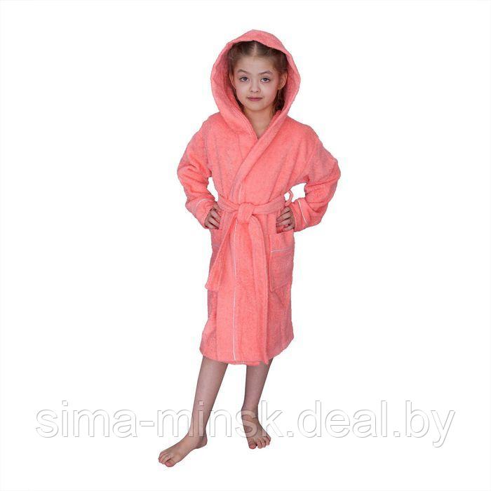 Халат для девочки с капюшоном, рост 128 см, коралловый, махра - фото 1 - id-p174513305