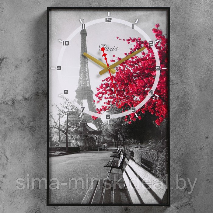 Часы-картина настенные, серия: Город, "Цветущее дерево в Париже", плавный ход, 57 х 35 см - фото 1 - id-p174467694