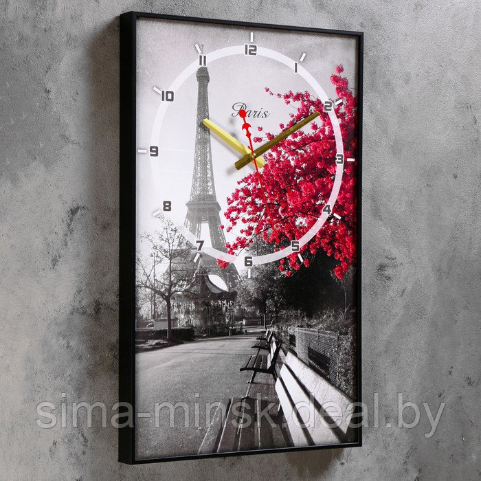 Часы-картина настенные, серия: Город, "Цветущее дерево в Париже", плавный ход, 57 х 35 см - фото 2 - id-p174467694