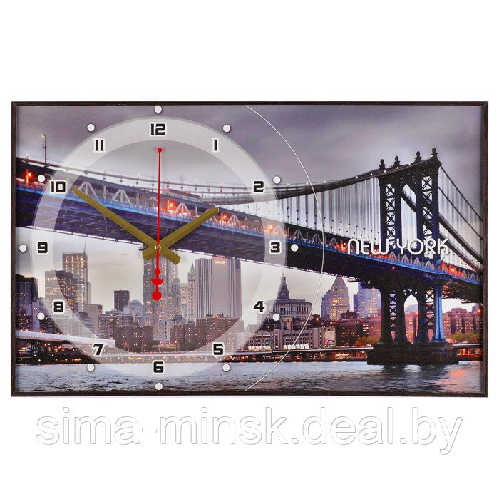 Часы-картина настенные, серия: Город  "Бруклинский Мост", плавный ход, 57 х 35 х 4 см
