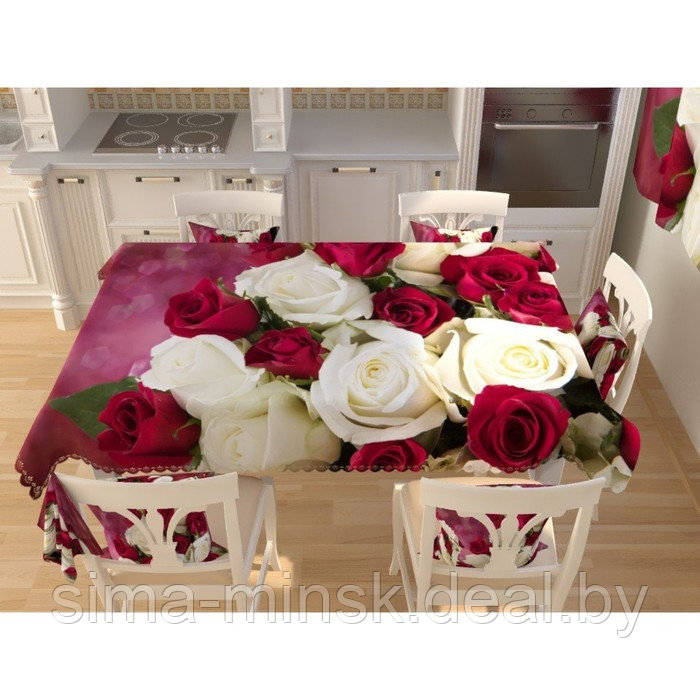Фотоскатерть «Бело-бордовый букет роз», размер 145 × 200 см, габардин - фото 1 - id-p174516261