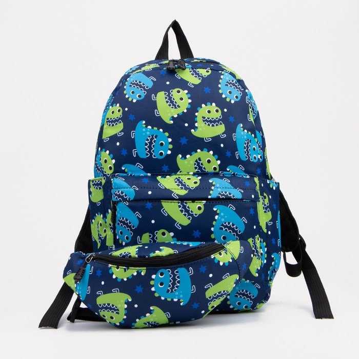 Рюкзак на молнии, наружный карман, 2 боковых кармана, поясная сумка, цвет синий - фото 1 - id-p174585507