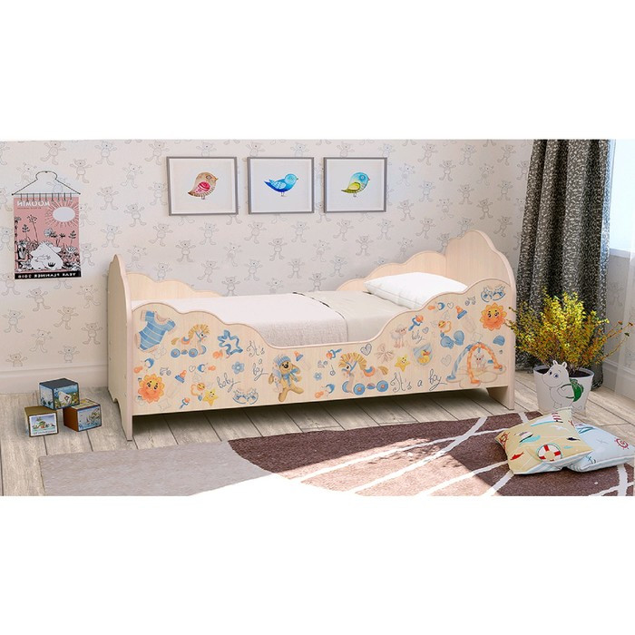 Кровать детская «Малышка №3», 1400 × 600 мм, цвет дуб млечный / фотопечать для мальчиков - фото 1 - id-p174595957