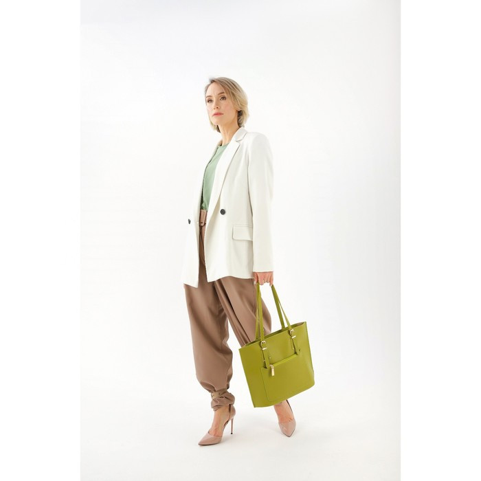 Сумка-шопер на молнии, наружный карман, цвет оливковый - фото 4 - id-p174590184