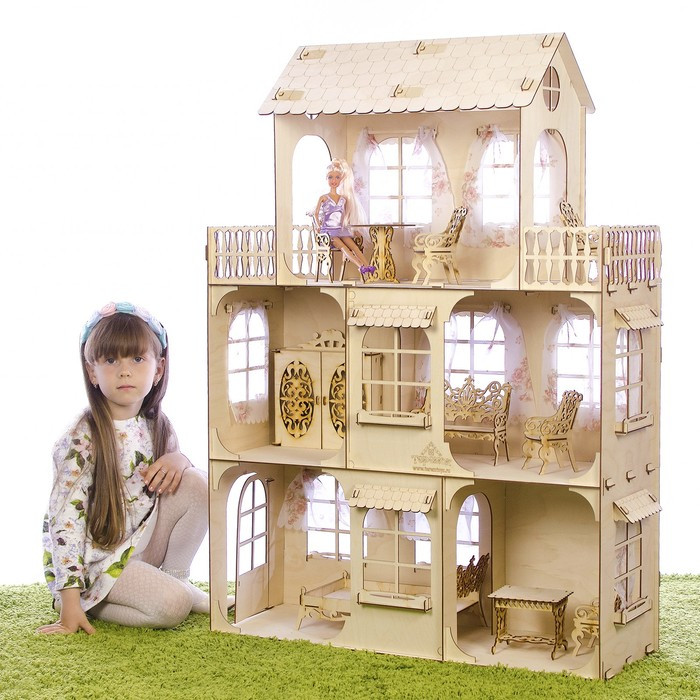 Конструктор «Большой кукольный дом», без мебели и текстиля, фанера 3 мм, этаж: 33 см - фото 1 - id-p174591876