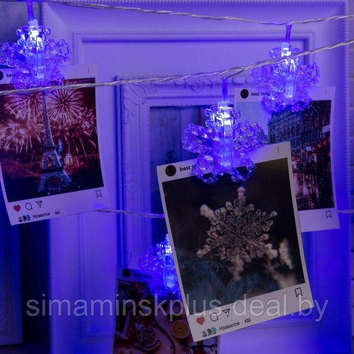 Гирлянда «Нить» 4.5 м с насадками «Прищепки-снежинки», IP20, прозрачная нить, 20 LED, свечение синее, 220 В - фото 3 - id-p174610803