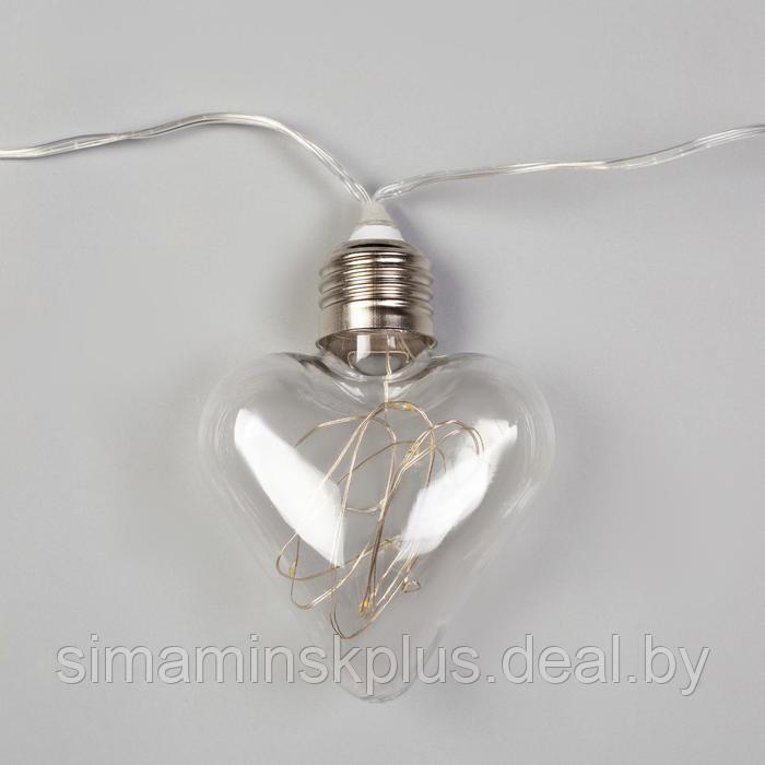 Гирлянда «Нить» 3 м с насадками «Лампочки сердца», IP20, прозрачная нить, 80 LED, свечение тёплое белое, 8 - фото 4 - id-p174610931
