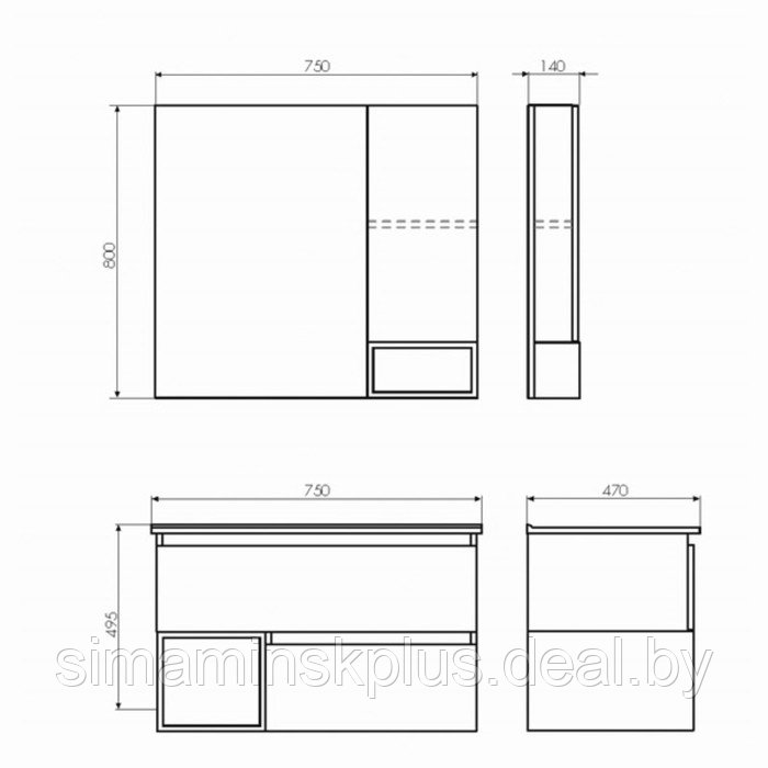 Зеркало-шкаф COMFORTY «Турин-75» дуб бежевый - фото 2 - id-p174607381