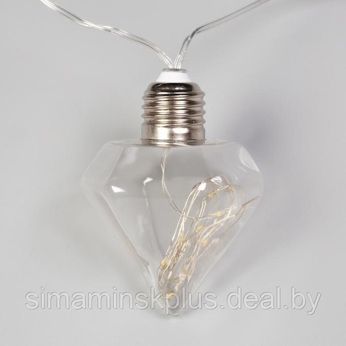 Гирлянда «Нить» 3 м с насадками «Лампочки кристалл», IP20, прозрачная нить, 80 LED, свечение тёплое белое, 8 - фото 4 - id-p174610948