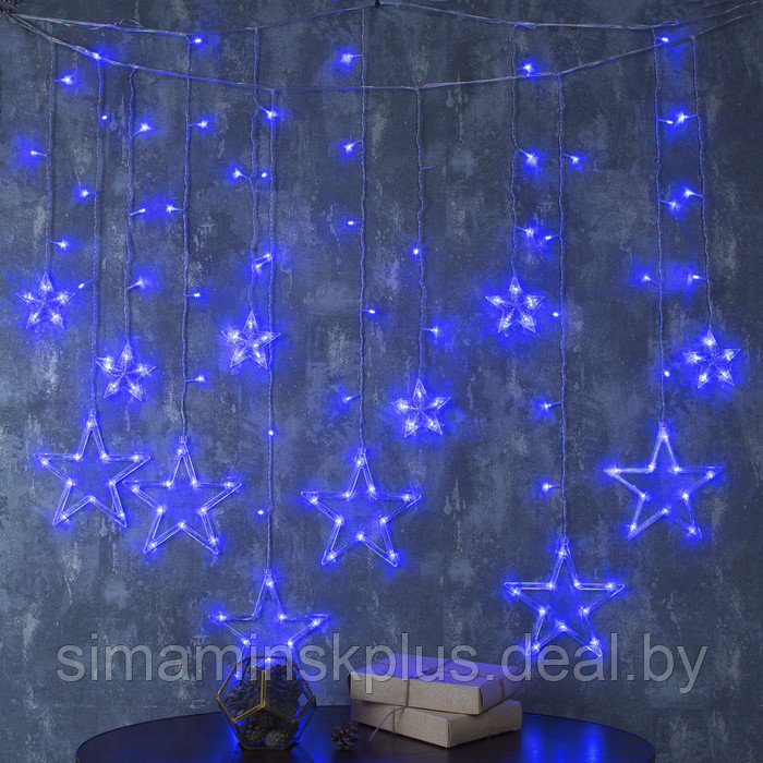 Гирлянда «Бахрома» 2.4 × 0.9 м с насадками «Звёзды», IP20, прозрачная нить, 138 LED, свечение синее, 8 - фото 1 - id-p174610967