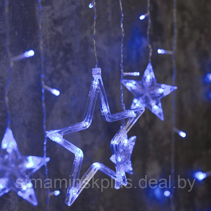 Гирлянда «Бахрома» 2.4 × 0.9 м с насадками «Звёзды», IP20, прозрачная нить, 138 LED, свечение синее, 8 - фото 2 - id-p174610967