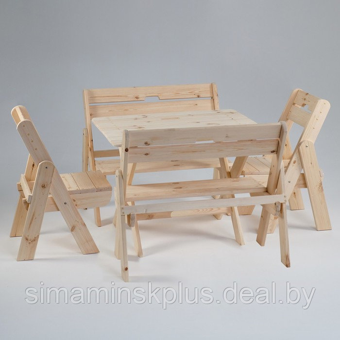 Комплект садовой мебели "Душевный" : стол 1,2 м, две скамейки, два стула - фото 1 - id-p174625277