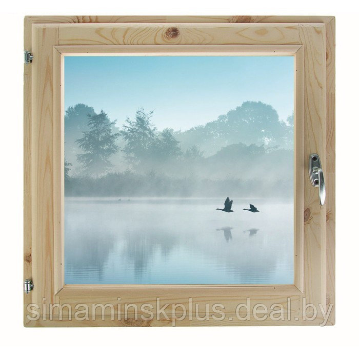 Окно 100х100 см, "Туман над рекой", однокамерный стеклопакет, хвоя - фото 1 - id-p174628271