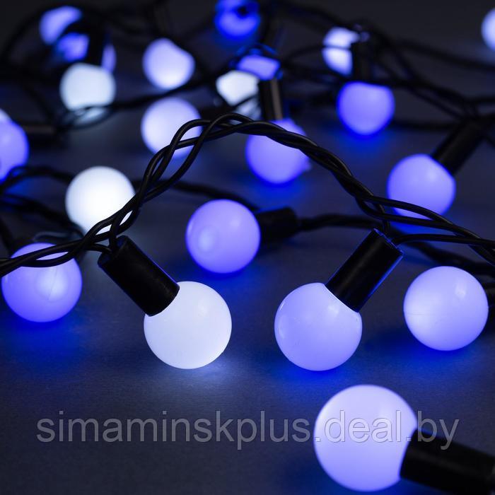 Гирлянда «Нить» 10 м с насадками «Шарики 2.5 см», IP44, тёмная нить, 100 LED, свечение бело-синее, мигание, - фото 1 - id-p174611285