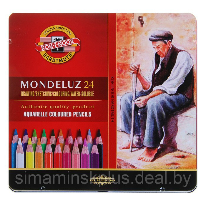 Карандаши акварельные набор 24 цвета, Koh-I-Noor Mondeluz 3724, в металлическом пенале - фото 1 - id-p174630075