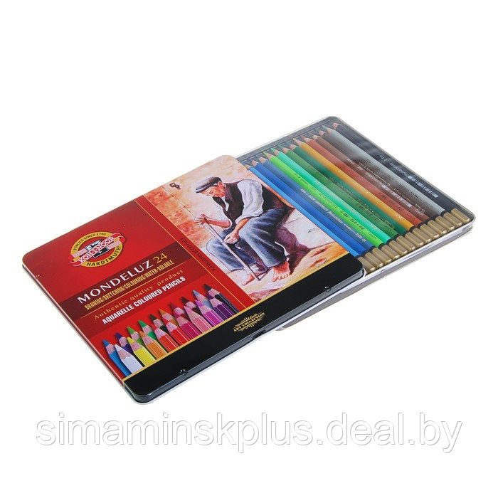 Карандаши акварельные набор 24 цвета, Koh-I-Noor Mondeluz 3724, в металлическом пенале - фото 2 - id-p174630075