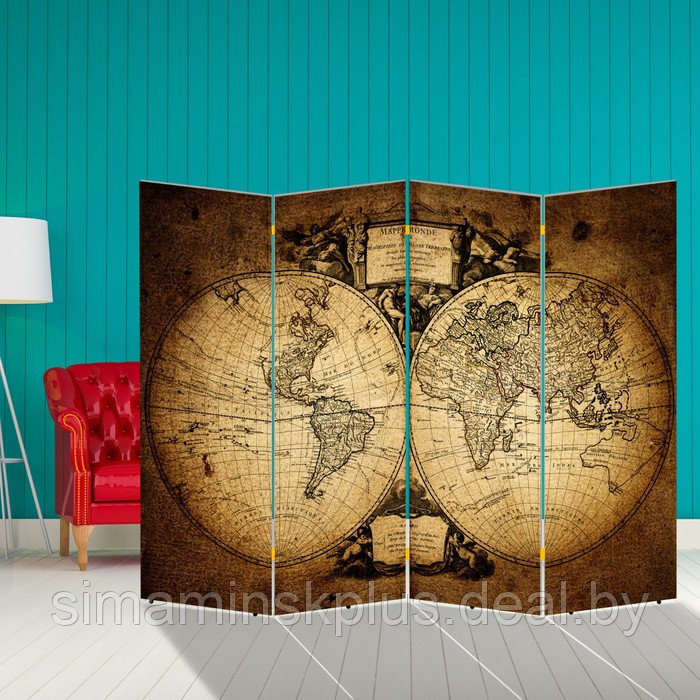 Ширма "Старинная карта мира", 200 х 160 см - фото 1 - id-p174610364