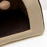 Домик-вигвам с ушками и шариком, 40 х 40 х 37 см, мебельная ткань, коричневый, фото 3