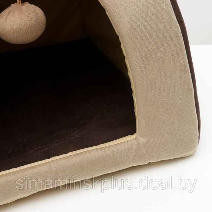 Домик-вигвам с ушками и шариком, 40 х 40 х 37 см, мебельная ткань, коричневый - фото 3 - id-p174635000