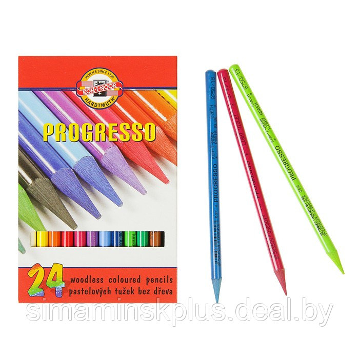 Карандаши художественные 24 цвета, Koh-I-Noor PROGRESSO 8758, цветные, цельнографитные, в картонной коробке - фото 1 - id-p174630240