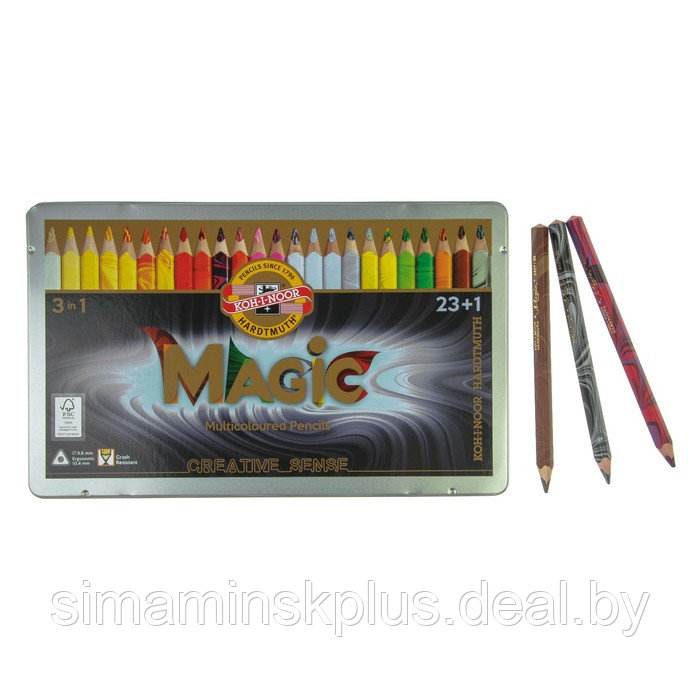 Карандаши 24 цвета Koh-I-Noor 3408 Magic + карандаш-блендер, в металлическом пенале - фото 1 - id-p174630263