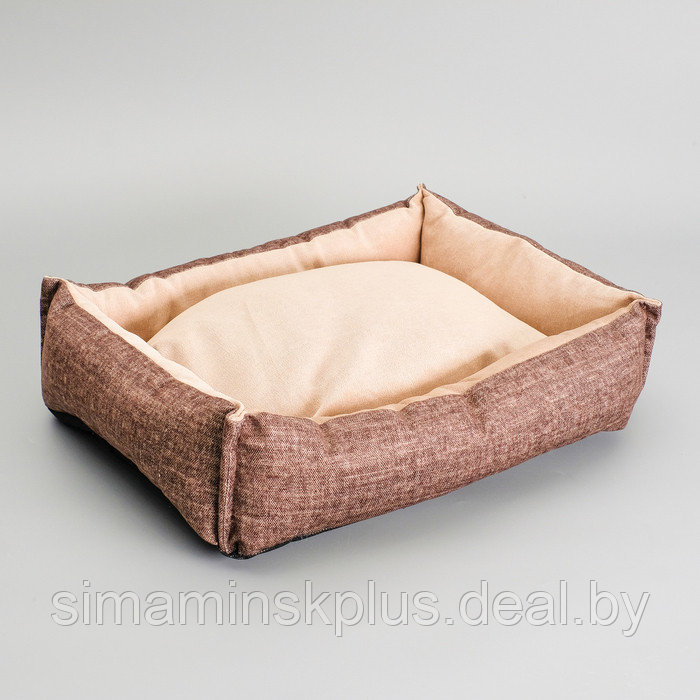 Лежанка под замшу с двусторонней подушкой, 54 х 42 х 11 см, мебельная ткань, микс цветов - фото 1 - id-p174635122