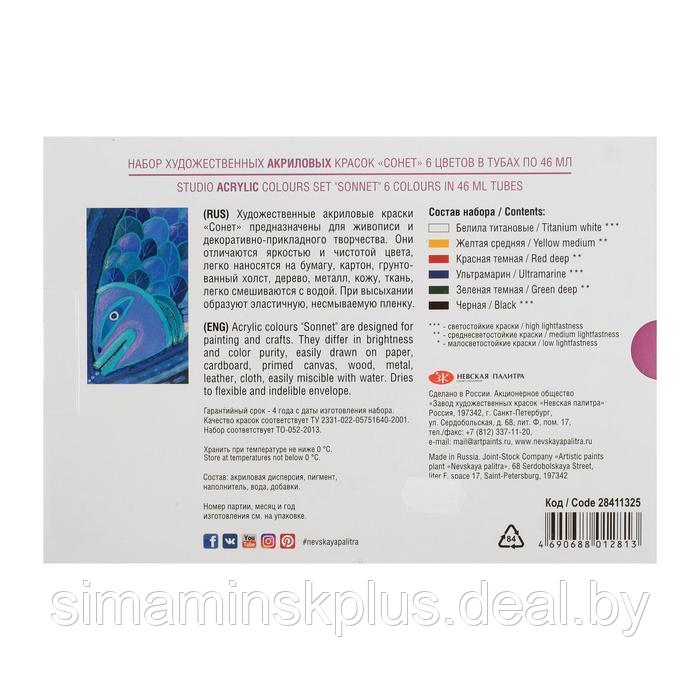 Краска акриловая в тубе, набор 6 цветов х 46 мл, ЗХК "Сонет", художественная, 28411325 - фото 5 - id-p174630368